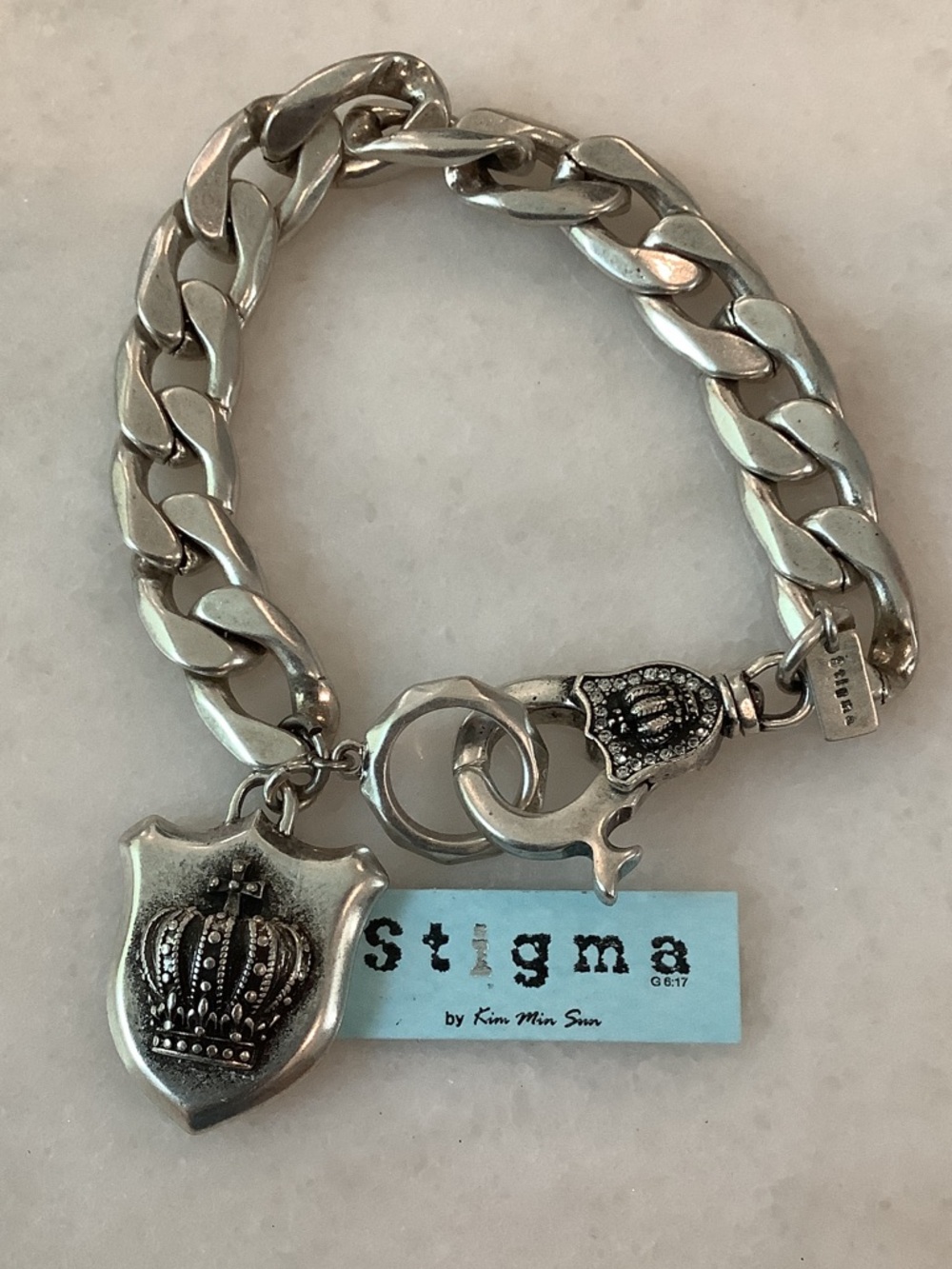 Stigma Men’s Silver Tone Heavy Chain Wrist Bracelet, Brand New
